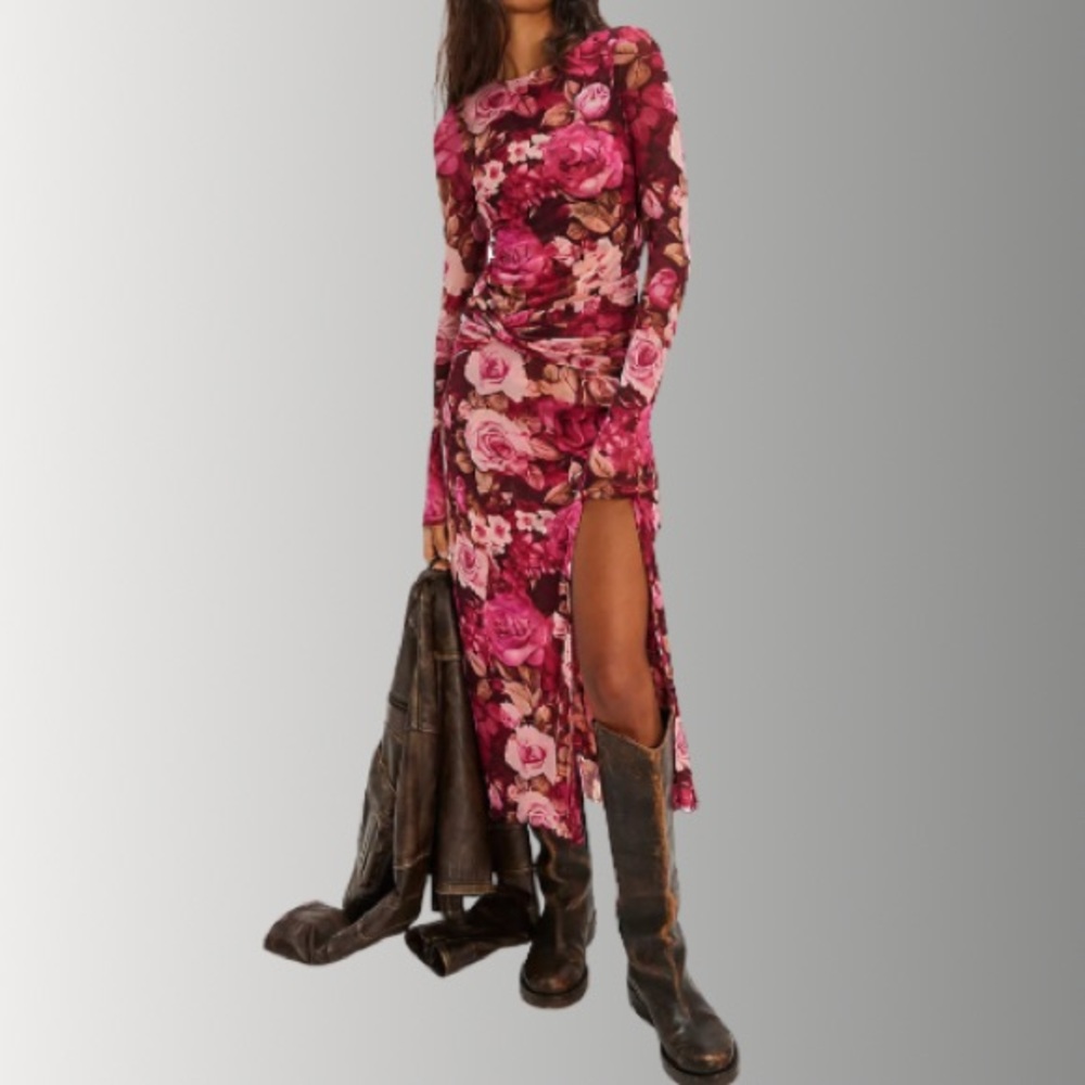 NWT FREE PEOPLE Femme and Flattering Floral Mesh GIANNI Maxi Dress